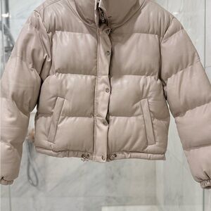 En Saison Quilted Faux Leather Puffer Jacket in Cream
